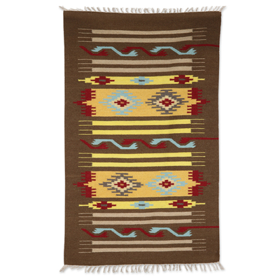 Handloomed Brown Wool Area Rug with Geometric Design (3x5)