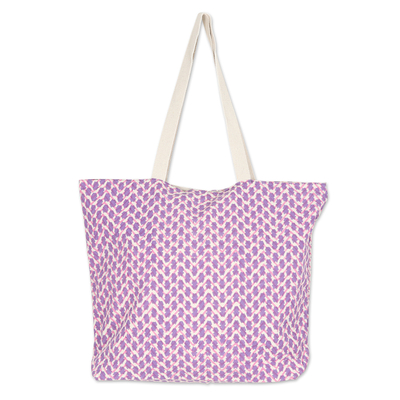 Cotton Tote Bag with Block-Printed Modern Design in Purple