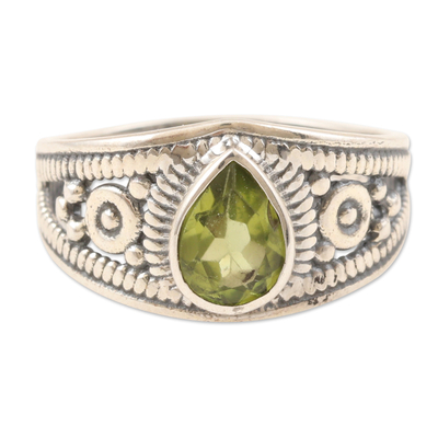 Polished Sterling Silver Cocktail Ring with Natural Peridot