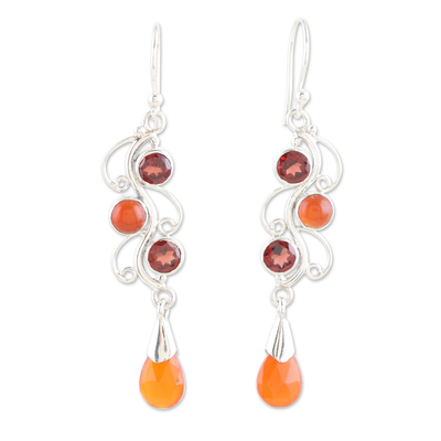 Polished Dangle Earrings with Carnelian and Garnet Stones