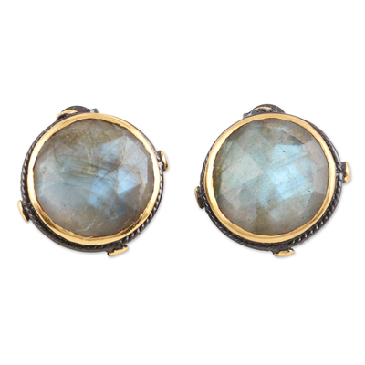 18k Gold-Accented Button Earrings with Labradorite Stones