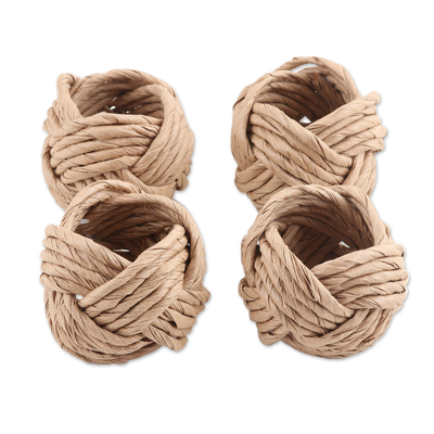 Set of 4 Handcrafted Brown Napkin Rings from India