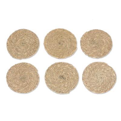 Set of 6 Handcrafted Cotton and Grass Reed Coasters