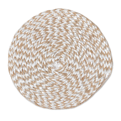 Set of 6 Polyester and Jute Coasters Handcrafted in India