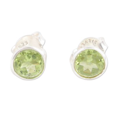Polished Sterling Silver Peridot Stud Earrings from India