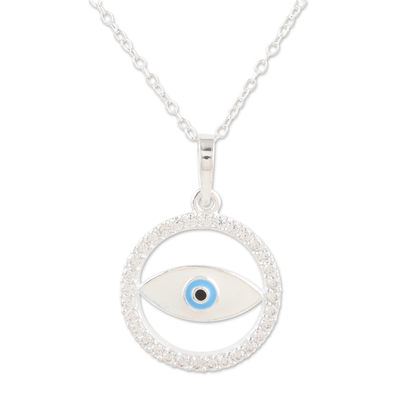 Eye-Shaped Pendant Necklace with Cubic Zirconia Stones