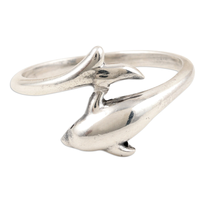 Sterling Silver Dolphin Wrap Ring in High Polish Finish