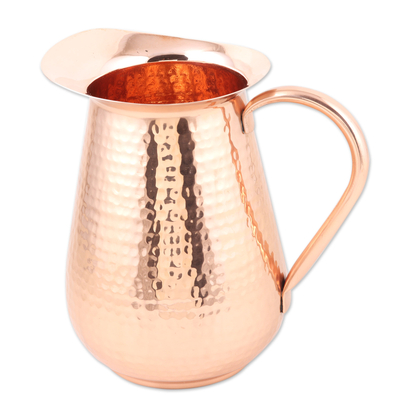 Polished Copper Pitcher with a Hammered Finish from India