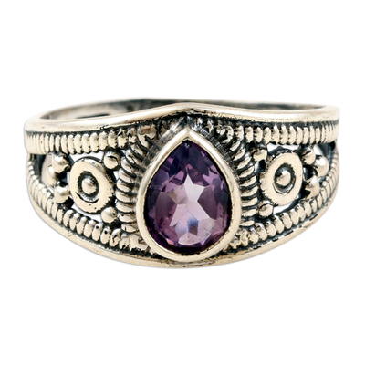 Polished Sterling Silver Cocktail Ring with an Amethyst Gem