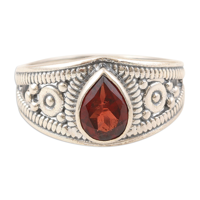 Polished Sterling Silver Cocktail Ring with Natural Garnet