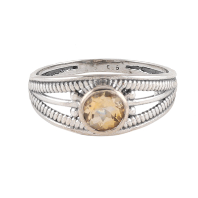 Polished Domed Single Stone Ring with Faceted Citrine Gem