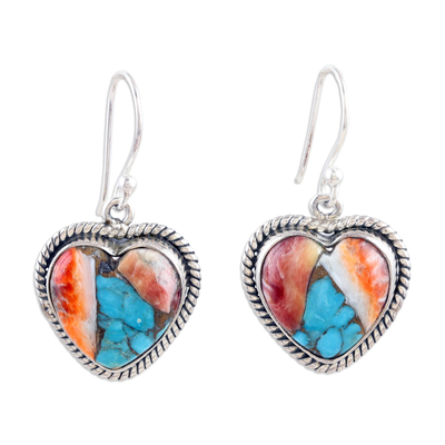 Heart-Themed Dangle Earrings with Composite Turquoise
