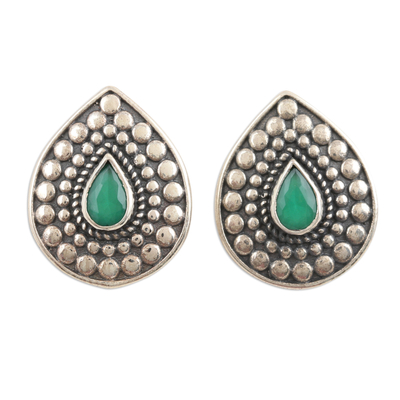 Pear-Shaped Green Onyx Drop Earrings Crafted in India