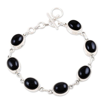 Black Onyx Link Bracelet Made from Sterling Silver in India