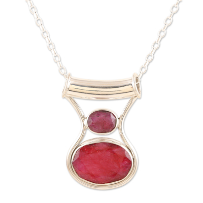 Sterling Silver Pendant Necklace with 13-Carat Ruby Gems