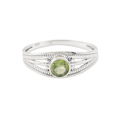 Polished Domed Single Stone Ring with Natural Peridot Gem