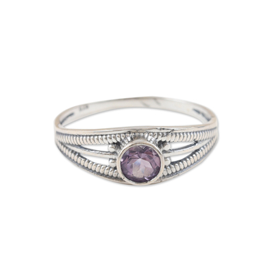 Polished Domed Single Stone Ring with Round Amethyst Gem