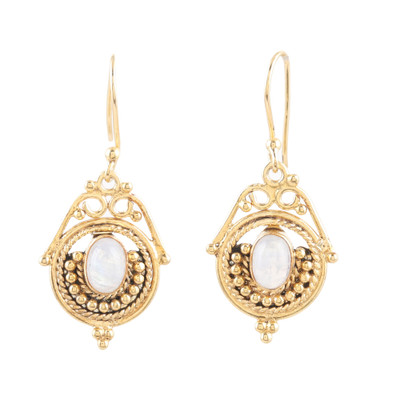 14k Gold-Plated Dangle Earrings with Rainbow Moonstones