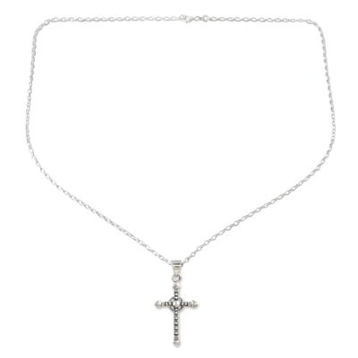 Sterling Silver Cross Pendant Necklace with Polished Finish