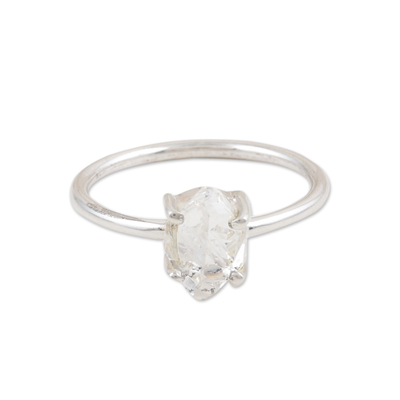 Polished Sterling Silver Solitaire Ring with Clear Quartz