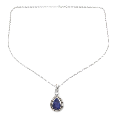 Sterling Silver Pendant Necklace with 3-Carat Sapphire Jewel