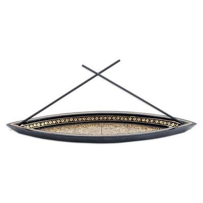 Handcrafted Traditional Wood Incense Holder in Warm Hues