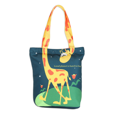 Cotton Tote Bag with Printed Giraffe Motif Made in India
