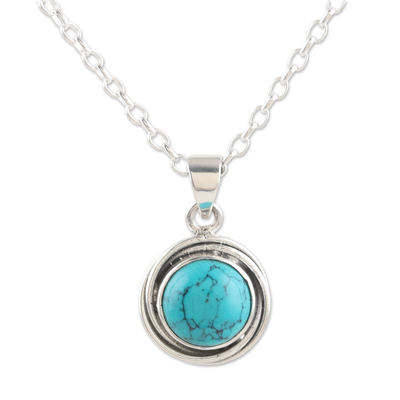 Sterling Silver Pendant Necklace with Recon Turquoise Stone