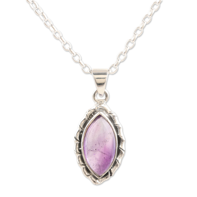 Sterling Silver Pendant Necklace with Amethyst Cabochon