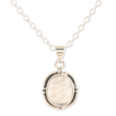 Sterling Silver Pendant Necklace with Rainbow Moonstone