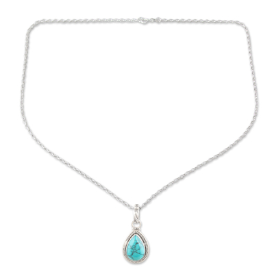 Sterling Silver Pendant Necklace with Recon Turquoise Gem