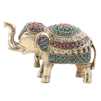 Handcrafted Beaded Brass Sculpture of a Traditional Elephant