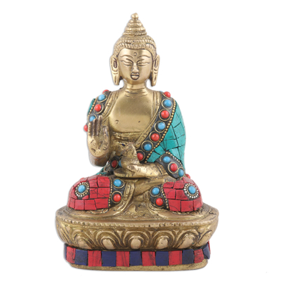 Handcrafted Beaded Brass Sculpture of Buddha (Small)