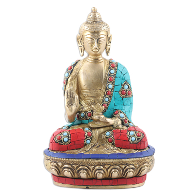 Handcrafted Beaded Brass Sculpture of Buddha (Medium)