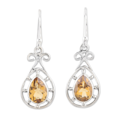 Faceted 4-Carat Citrine Dangle Earrings Crafted in India