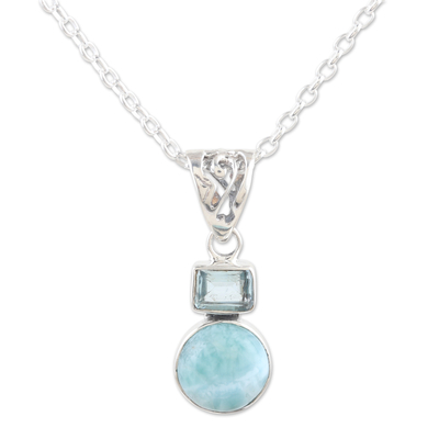 Blue Topaz and Larimar Pendant Necklace Crafted India