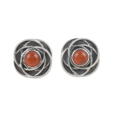 Floral-Inspired Button Earrings with Natural Carnelian Gems