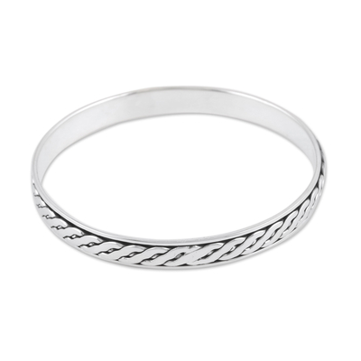 Polished Sterling Silver Bangle Bracelet Crafted in India