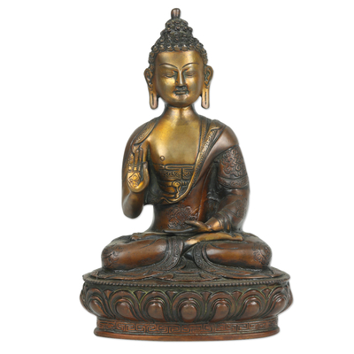 Antiqued Finished Brass Sculpture of a Traditional Buddha
