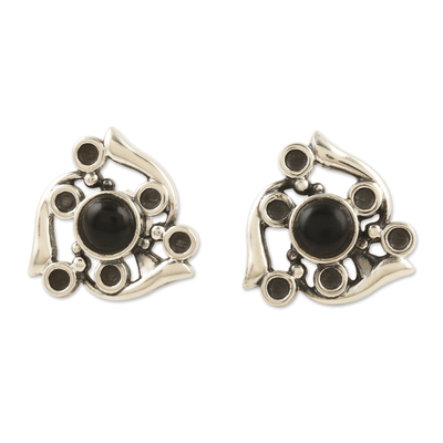 Sterling Silver Button Earrings with Onyx Jewels from India