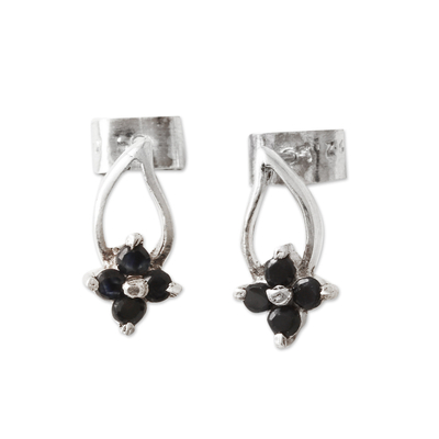 Floral Sterling Silver Drop Earrings with Sapphire Stones