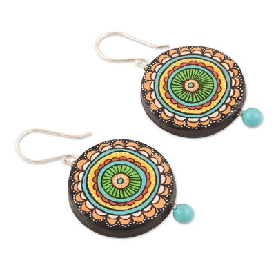 Hand-Painted Mandala-Themed Ceramic Dangle Earrings