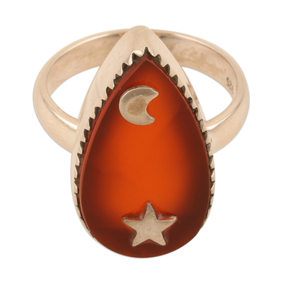 Sterling Silver Cocktail Ring with Carnelian Gem from India