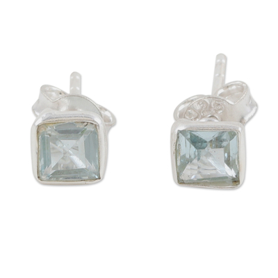 Sterling Silver Stud Earrings with Blue Topaz Gemstone