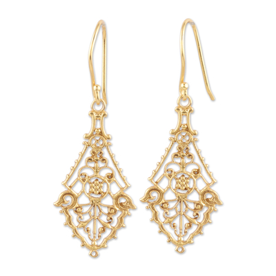 Traditional 22k Gold-Plated Filigree Dangle Earrings