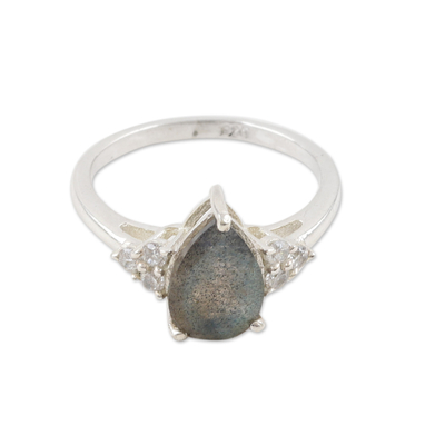 925 Silver Cocktail Ring with Labradorite and Cubic Zirconia