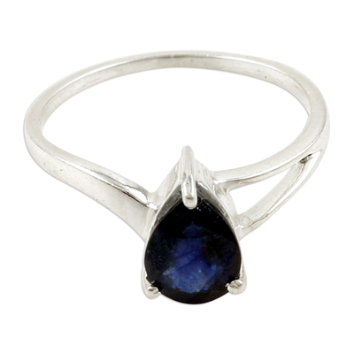 Sterling Silver Solitaire Ring with Beautiful Sapphire Stone