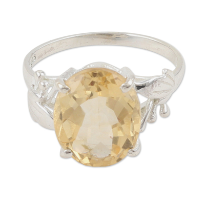 5-Carat Faceted Citrine Cocktail Ring in High Polish Finish