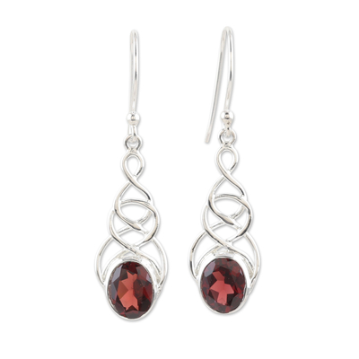 Sterling Silver Dangle Earrings with Garnet Gemstones