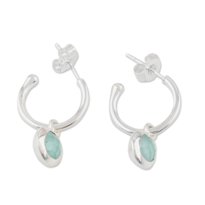 Sterling Silver Half-Hoop Earrings with Chalcedony Stones